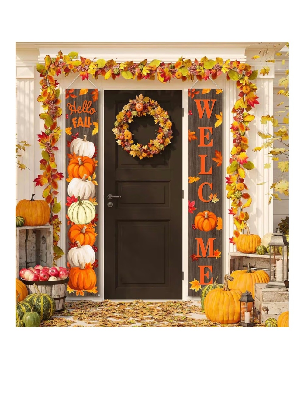 Autumn Pumpkin Welcome Porch Banner Set - Orange Fall Door Decorations